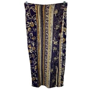 Vintage Floral Striped Midi Skirt Medium Button Slit Boho Retro Artsy‎ Festival